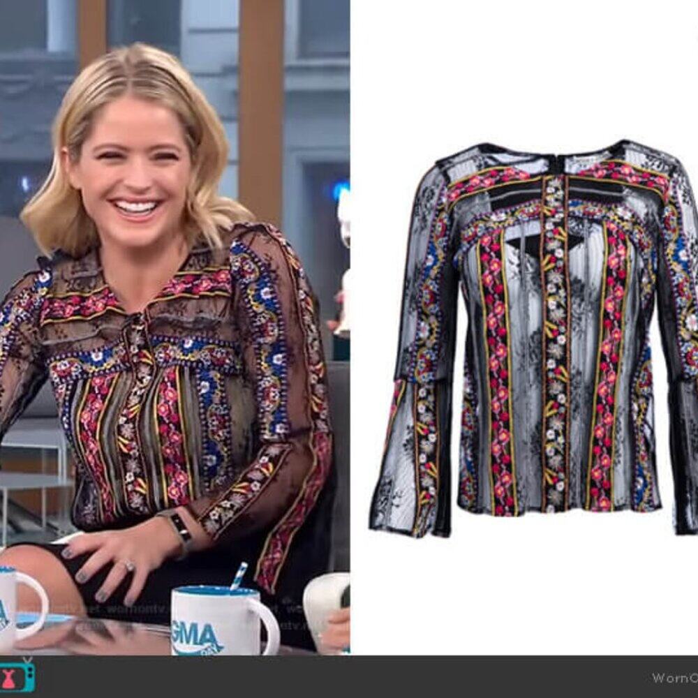 Alice and Olivia Larue Sheer Lace-Inset Top Small - Picture 2 of 10